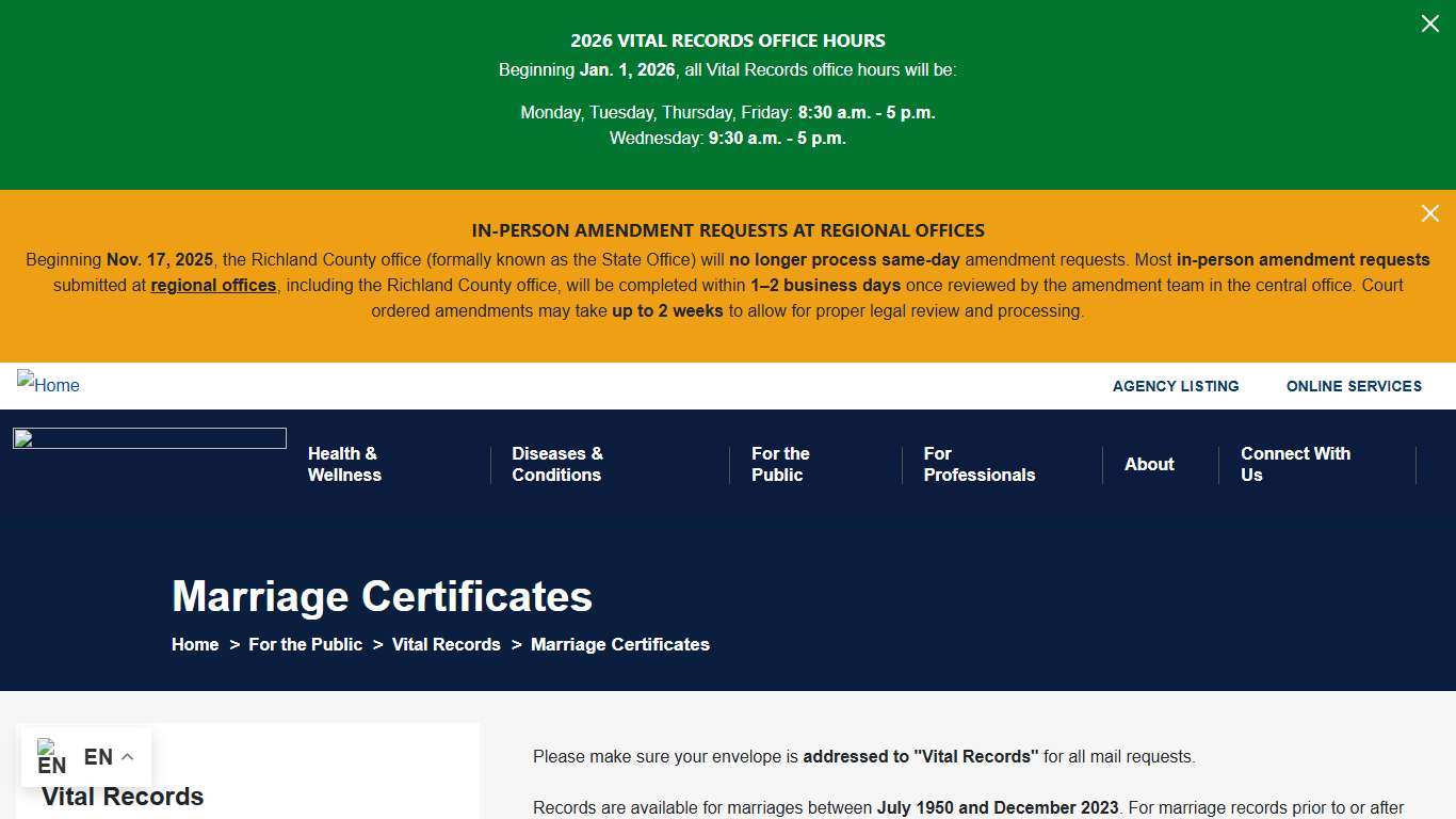 Marriage Certificates | South Carolina Department of Public Health